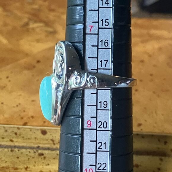 Natural Royston Turquoise Sterling Silver Heart Ring Size 8 - Picture 7 of 9